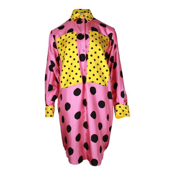 Moschino Couture Polka Dot Shirt Dress in Pink Silk